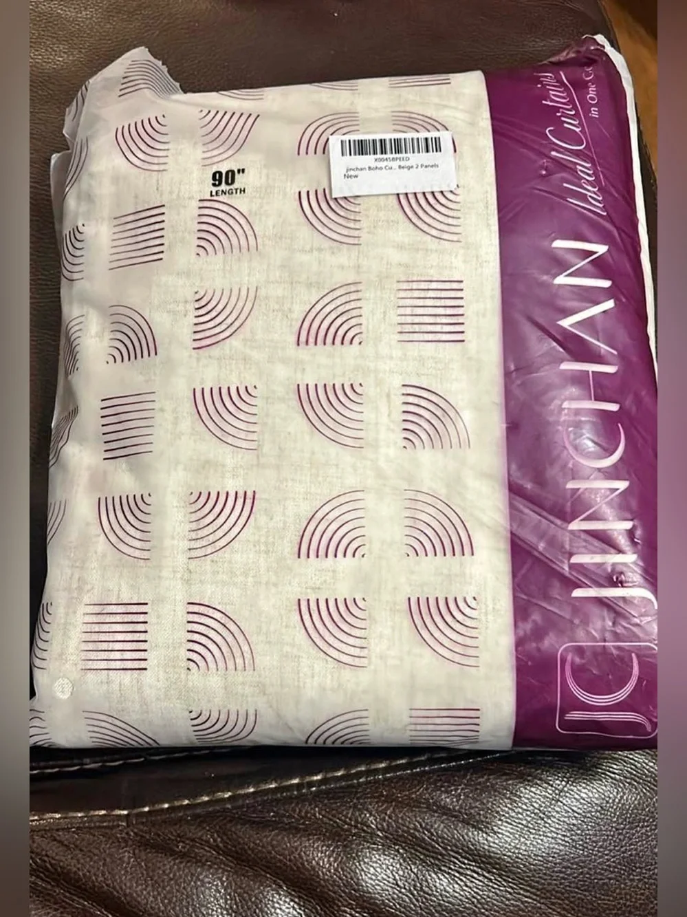 2 Panel set of Beige Boho Curtains